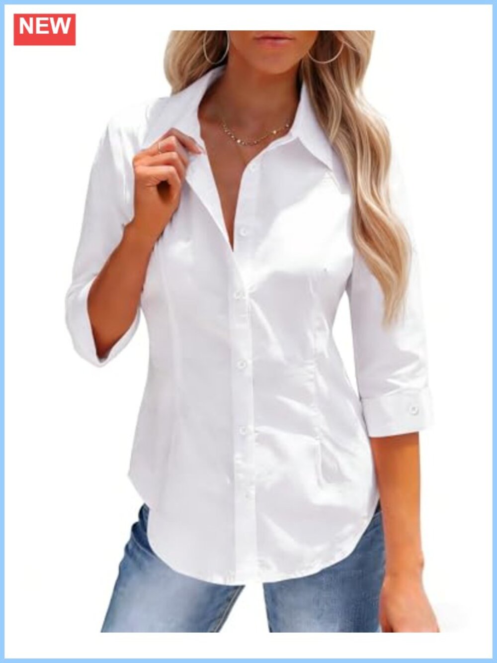 3/4 Sleeve Button Down Shirt for Women Stain Shield Blouse Top